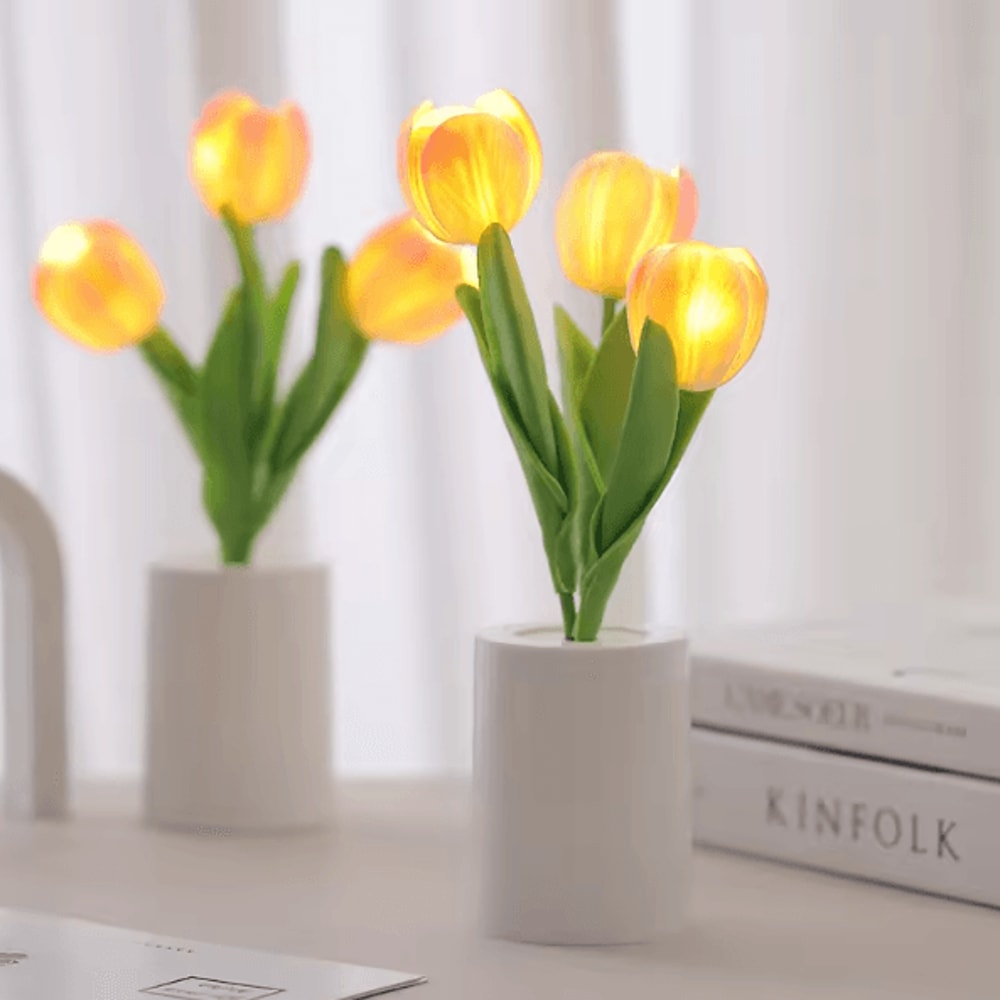 Rechargeable Tulip LED Table Lamp 3 Color Dimmable Romantic Flower Night Light 1