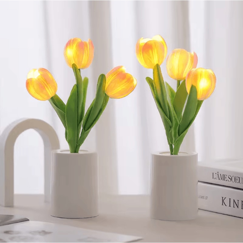 Rechargeable Tulip LED Table Lamp 3 Color Dimmable Romantic Flower Night Light 2