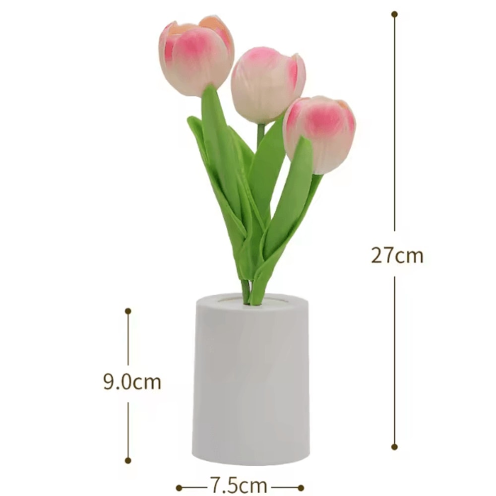 Rechargeable Tulip LED Table Lamp 3 Color Dimmable Romantic Flower Night Light 4