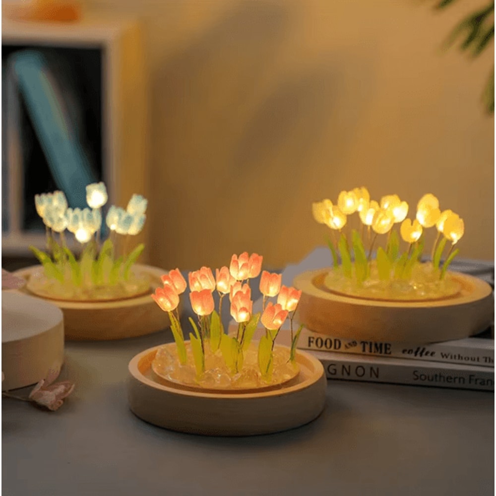 Handmade DIY Tulip Flower Night Light Romantic LED Bedside Table Lamp 1