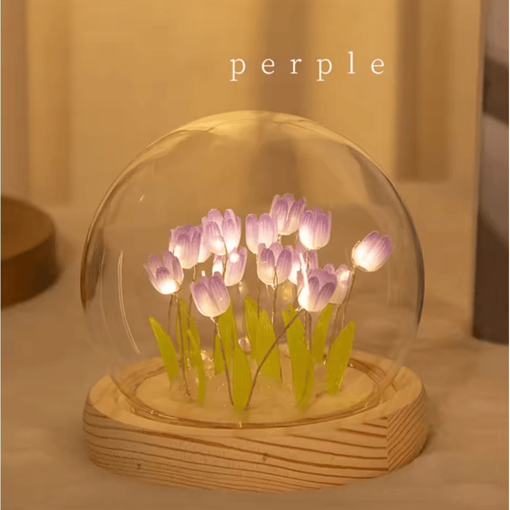 Handmade DIY Tulip Flower Night Light Romantic LED Bedside Table Lamp 5
