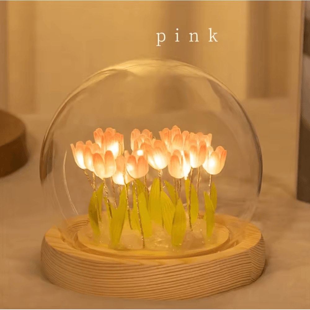 Handmade DIY Tulip Flower Night Light Romantic LED Bedside Table Lamp 7