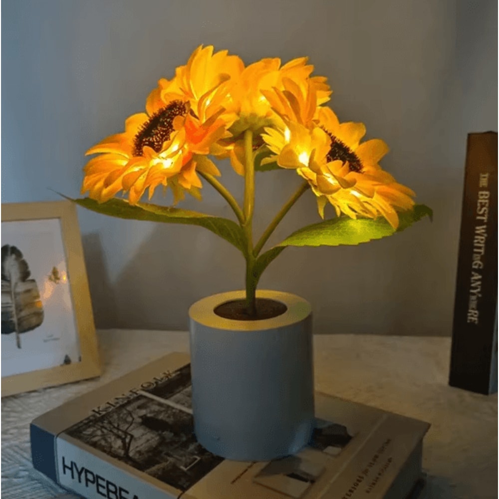 Rechargeable Sunflower LED Night Lamp 3Light Bedside Floral Table Decor 0
