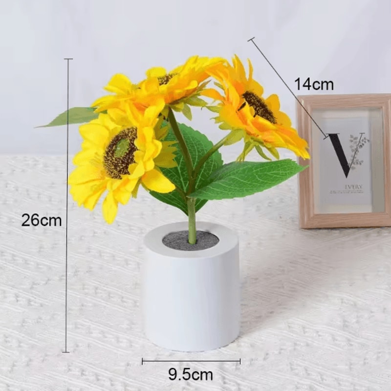 Rechargeable Sunflower LED Night Lamp 3Light Bedside Floral Table Decor 5