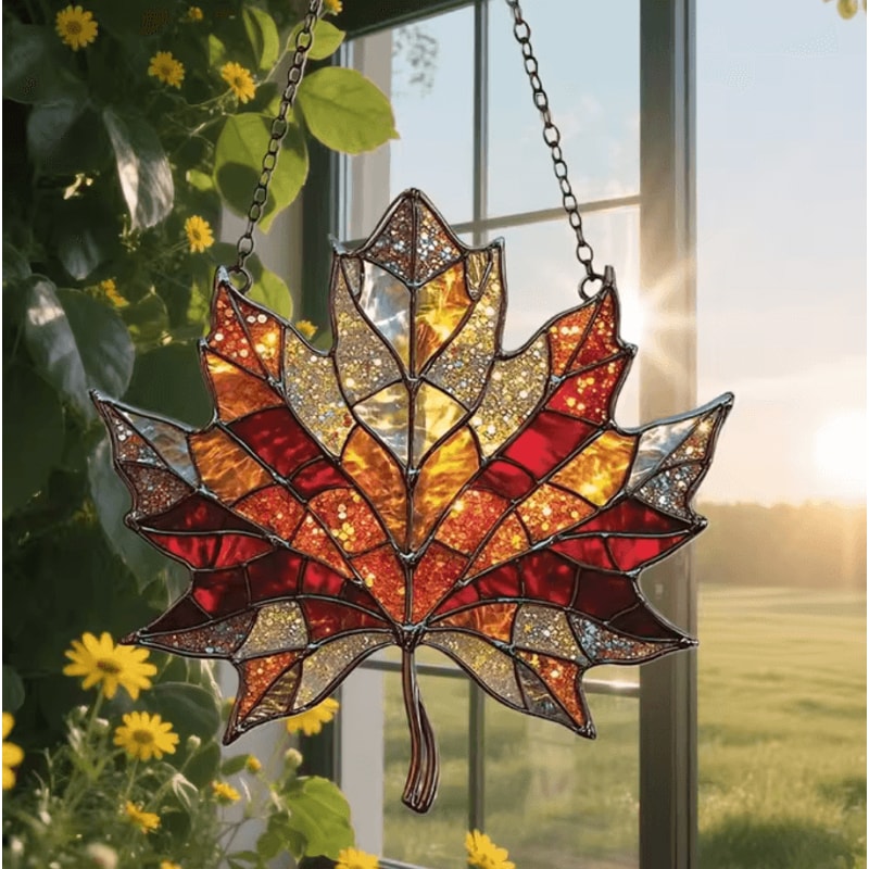 Acrylic Maple Leaf Suncatcher Thanksgiving Autumn Window Door Hanging Decor 0