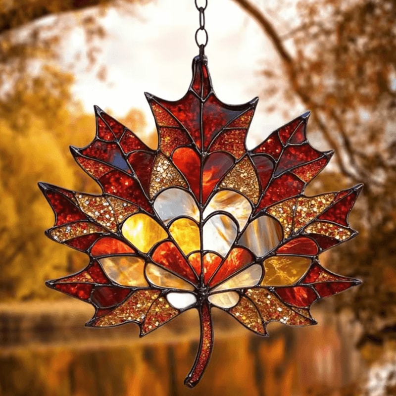 Acrylic Maple Leaf Suncatcher Thanksgiving Autumn Window Door Hanging Decor 2