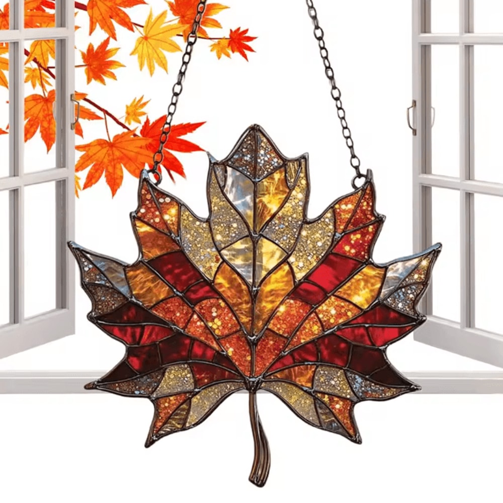 Acrylic Maple Leaf Suncatcher Thanksgiving Autumn Window Door Hanging Decor 3