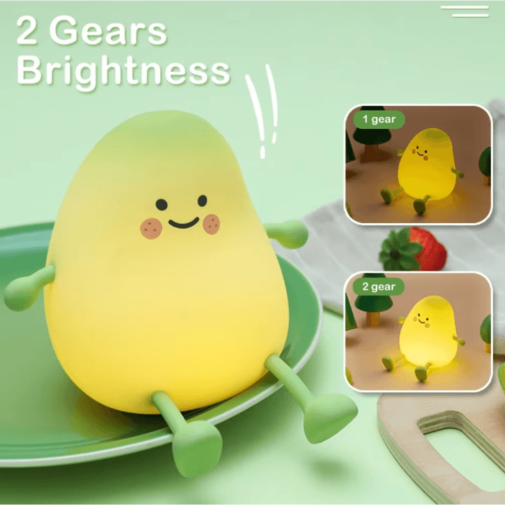 LED Pear Silicone Night Light 7 Color Touch Rechargeable Bedside Lamp 0