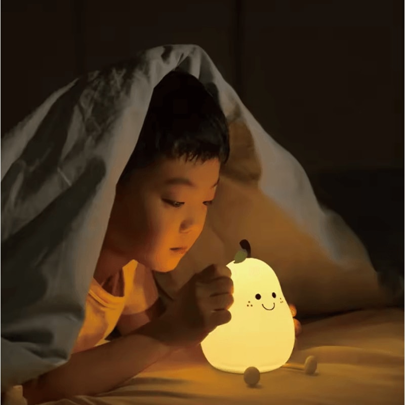 LED Pear Silicone Night Light 7 Color Touch Rechargeable Bedside Lamp 1