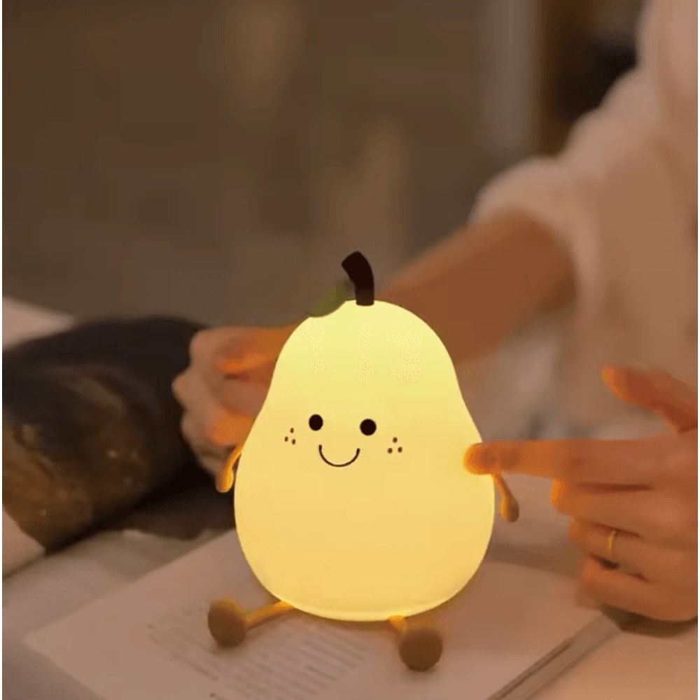 LED Pear Silicone Night Light 7 Color Touch Rechargeable Bedside Lamp 2