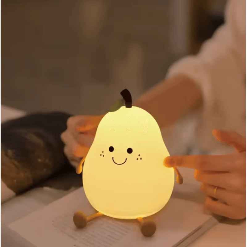 LED Pear Silicone Night Light 7 Color Touch Rechargeable Bedside Lamp 2