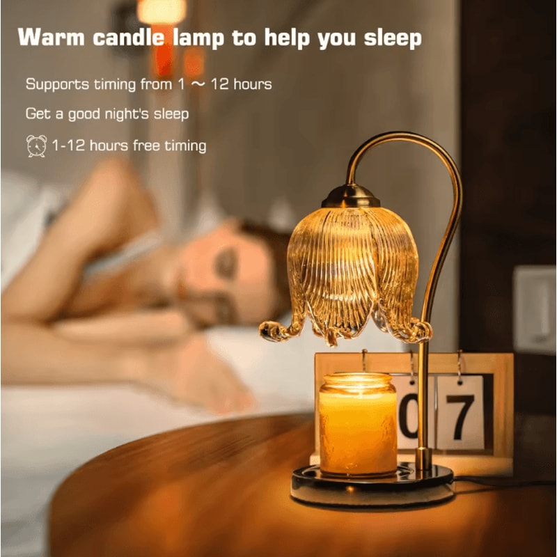 French Retro Tulip Candle Warmer Lamp Fireless Fragrance Bedside Table Light 3