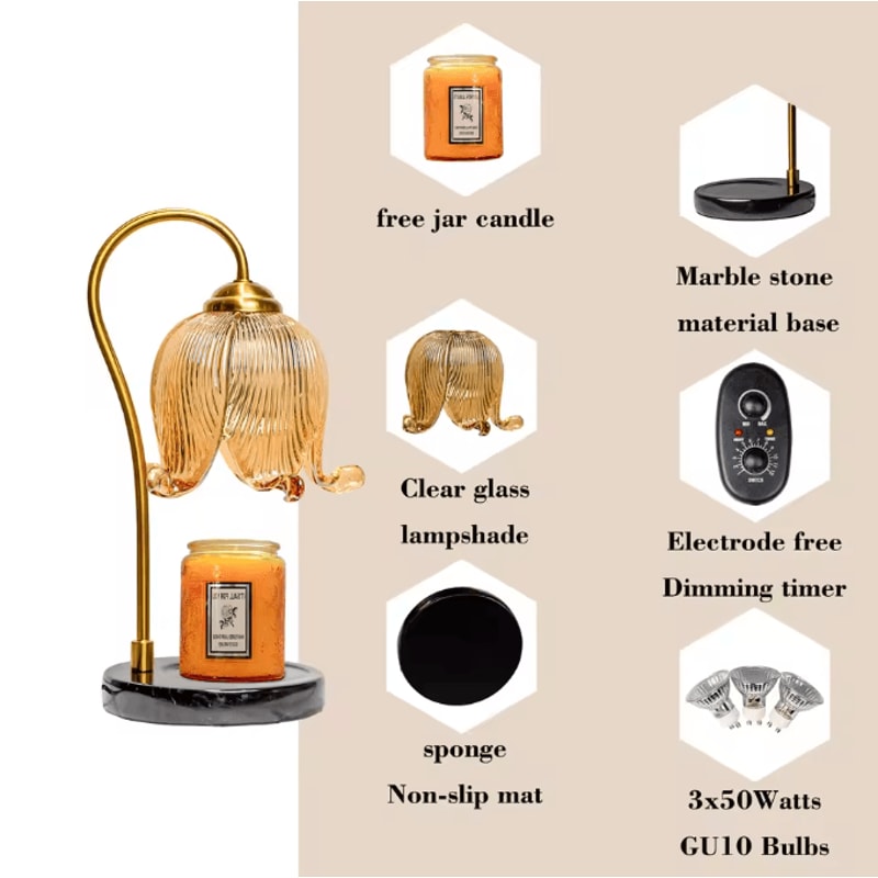 French Retro Tulip Candle Warmer Lamp Fireless Fragrance Bedside Table Light 4