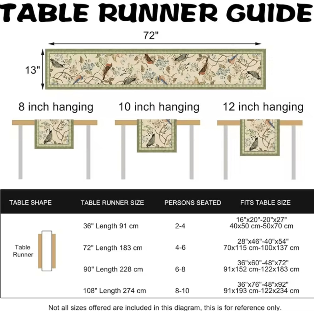Vintage Floral Bird Linen Table Runner Farmhouse Kitchen Dining Decor 5