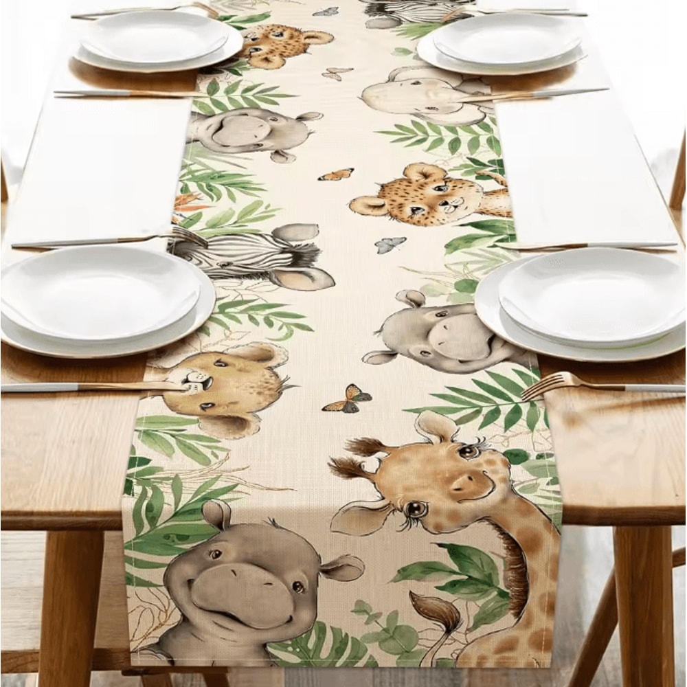 Vintage Floral Bird Linen Table Runner Farmhouse Kitchen Dining Decor 7