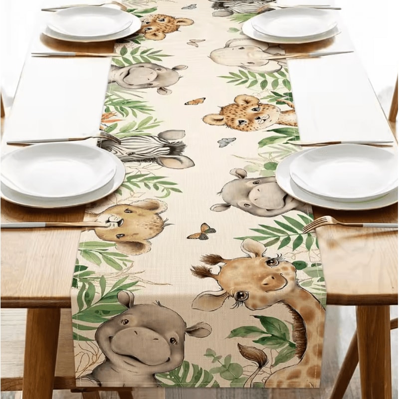Vintage Floral Bird Linen Table Runner Farmhouse Kitchen Dining Decor 7