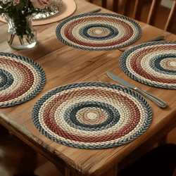 retro beige boho round placemats set – 4pcs woven table decor