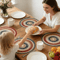 Retro Beige Boho Round Placemats Set 4PCS Woven Table Decor 2