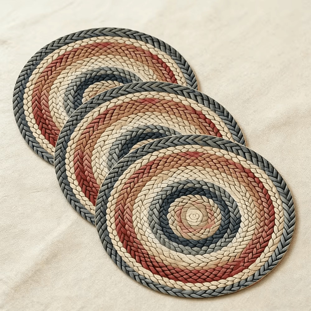 Retro Beige Boho Round Placemats Set 4PCS Woven Table Decor 4