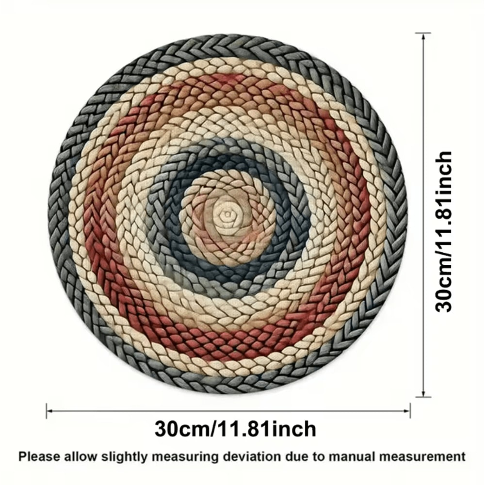 Retro Beige Boho Round Placemats Set 4PCS Woven Table Decor 5