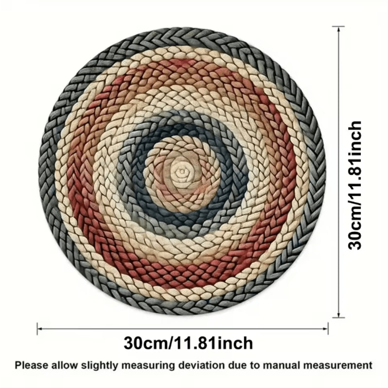 Retro Beige Boho Round Placemats Set 4PCS Woven Table Decor 5