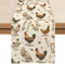 Vintage Rooster Hen Floral Linen Table Runner Farmhouse Kitchen Decor 0