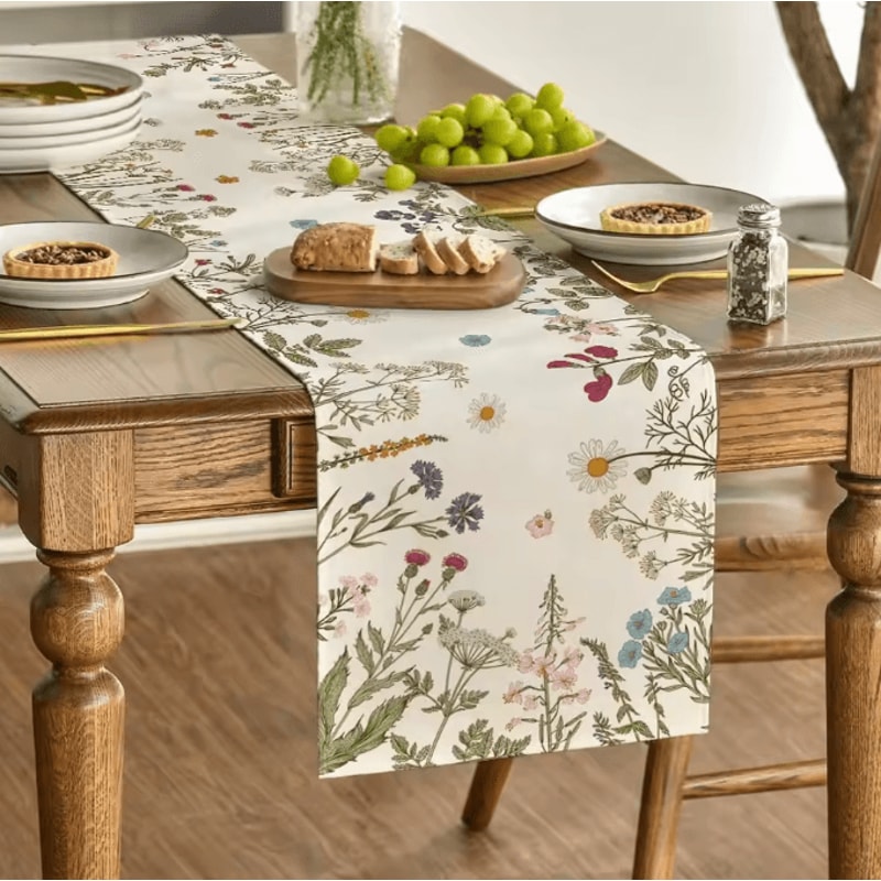 Spring Daisy Floral Linen Table Runner Farmhouse Kitchen Dining Decor 3
