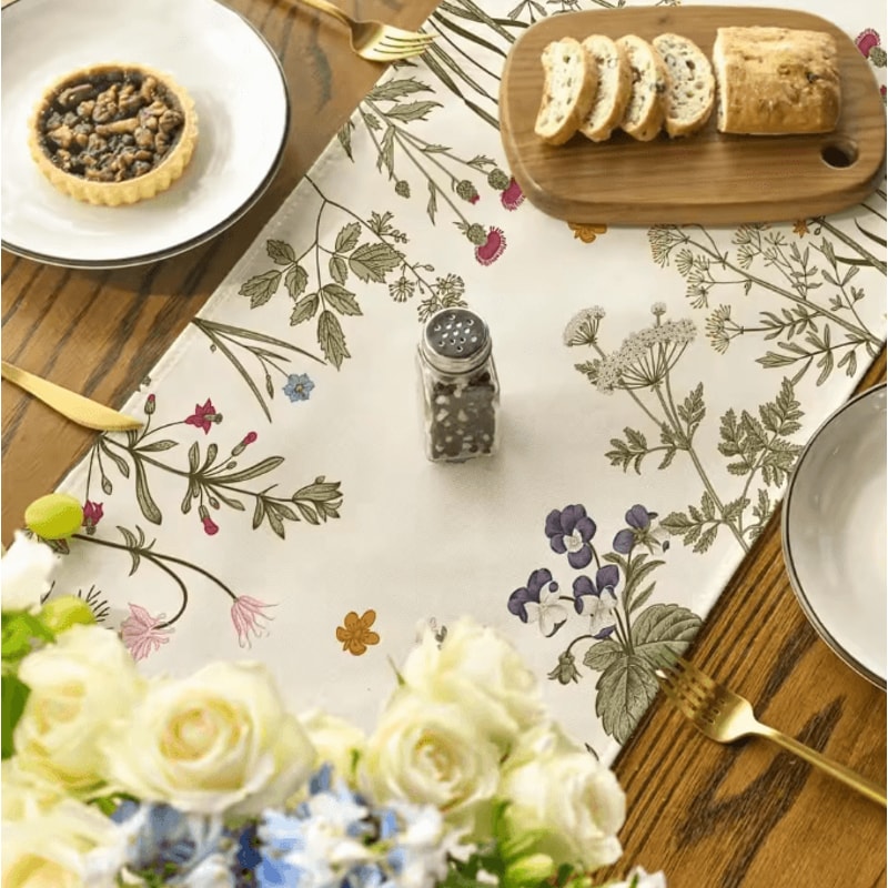 Spring Daisy Floral Linen Table Runner Farmhouse Kitchen Dining Decor 4