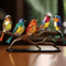 Multicolor Acrylic Birds On Branch Ornament Stained Glass Style Desktop Decor 0