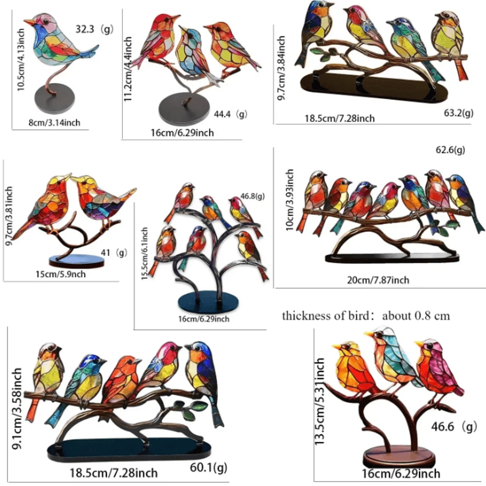 Multicolor Acrylic Birds On Branch Ornament Stained Glass Style Desktop Decor 4