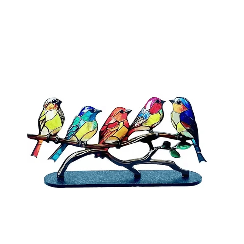 Multicolor Acrylic Birds On Branch Ornament Stained Glass Style Desktop Decor 7