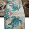 Nautical Sea Turtle Starfish Linen Table Runner Coastal Beach Dining Decor 0