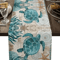 Nautical Sea Turtle Starfish Linen Table Runner Coastal Beach Dining Decor 0