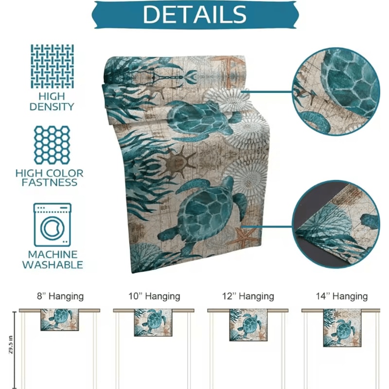 Nautical Sea Turtle Starfish Linen Table Runner Coastal Beach Dining Decor 4