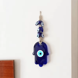 hamsa hand evil eye wall hanging – turkish blue protection home decor