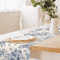 Chinoiserie Blue Floral Linen Table Runner Elegant Farmhouse Dining Decor 2