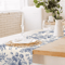 Chinoiserie Blue Floral Linen Table Runner Elegant Farmhouse Dining Decor 2