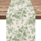 Chinoiserie Blue Floral Linen Table Runner Elegant Farmhouse Dining Decor 4
