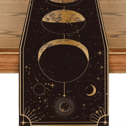 astrology moon phase linen table runner – mystical gothic table decor