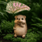 Cute Hedgehog Garden Statue With Leaf Umbrella Resin Animal Figurine Outdoor Decor 3