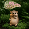 Cute Hedgehog Garden Statue With Leaf Umbrella Resin Animal Figurine Outdoor Decor 3