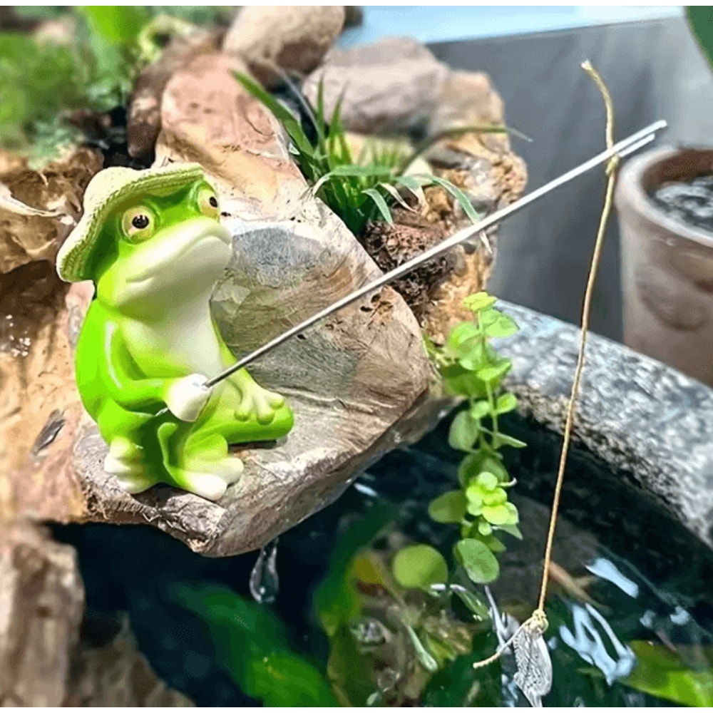 Cute Frog Fishing Figurine Whimsical Resin Frog Statue For Outdoor Garden Decor 2