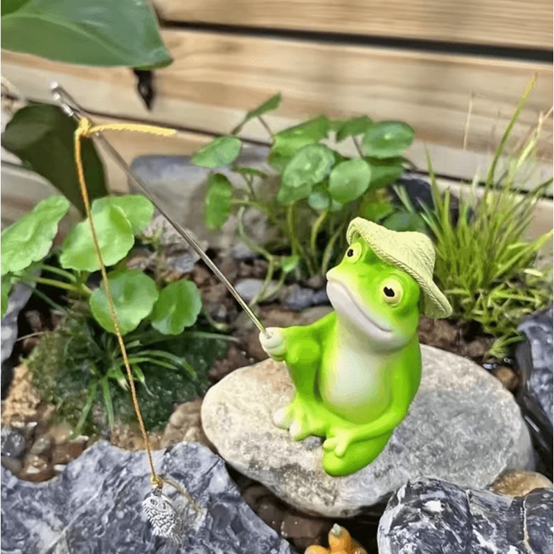 Cute Frog Fishing Figurine Whimsical Resin Frog Statue For Outdoor Garden Decor 3