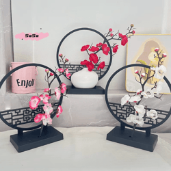 elegant artificial plum blossom bonsai with screen base – chinese-inspired mini bonsai tree decor