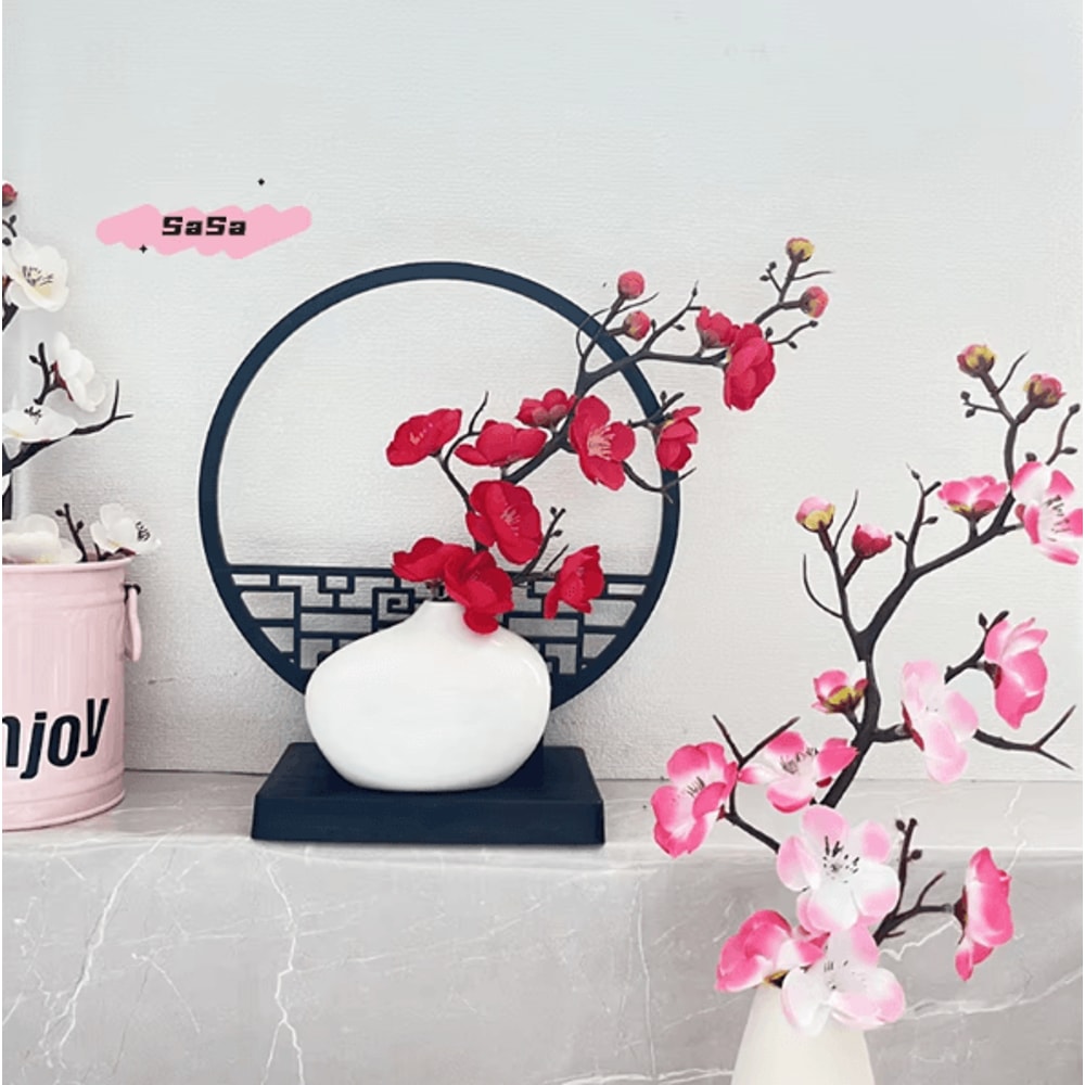Elegant Artificial Plum Blossom Bonsai With Screen Base ChineseInspired Mini Bonsai Tree Decor 1