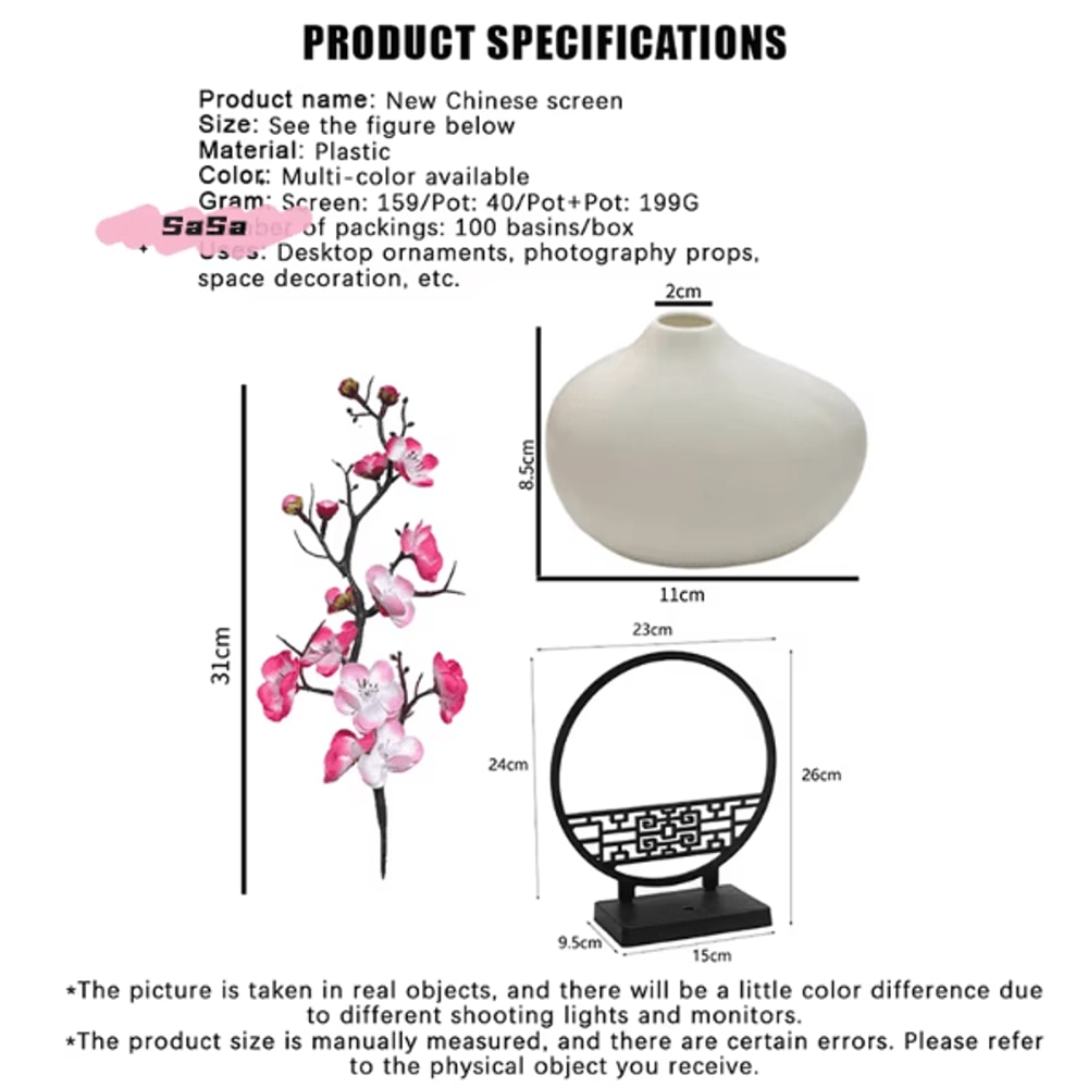 Elegant Artificial Plum Blossom Bonsai With Screen Base ChineseInspired Mini Bonsai Tree Decor 3