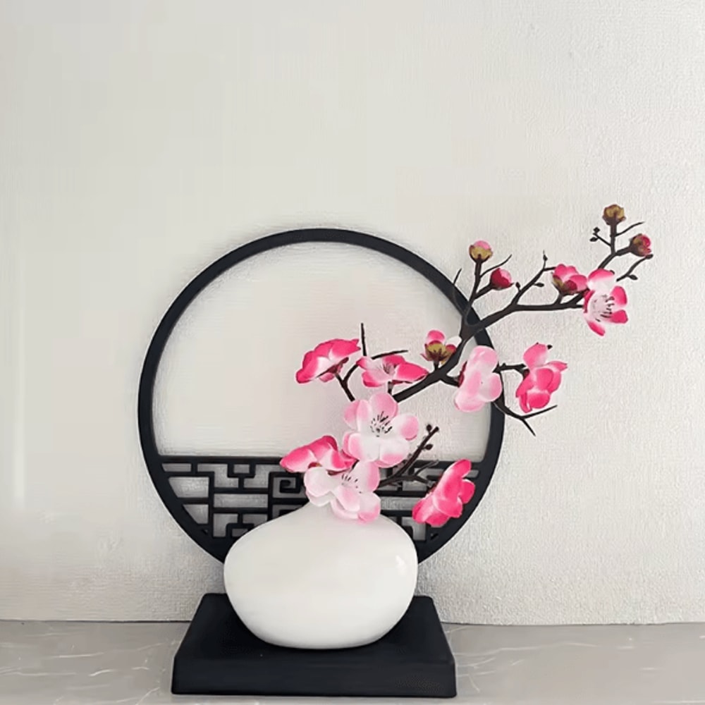 Elegant Artificial Plum Blossom Bonsai With Screen Base ChineseInspired Mini Bonsai Tree Decor 6