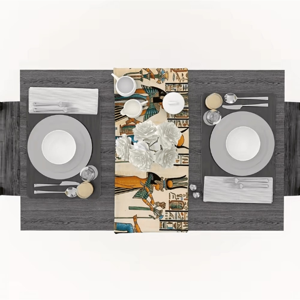 Ancient Egyptian Linen Table Runner Ethnic Mural Dining Decor For Kitchen Holiday Tables 3