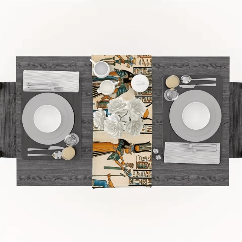 Ancient Egyptian Linen Table Runner Ethnic Mural Dining Decor For Kitchen Holiday Tables 3