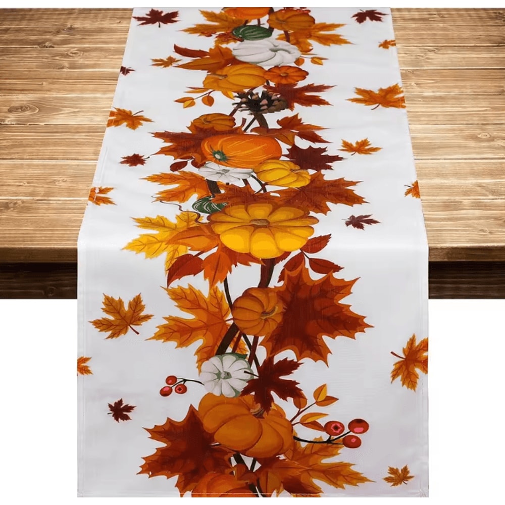 Thanksgiving Pumpkin Maple Leaf Table Runner Autumn Harvest Linen Decor For Dining Kitchen 0